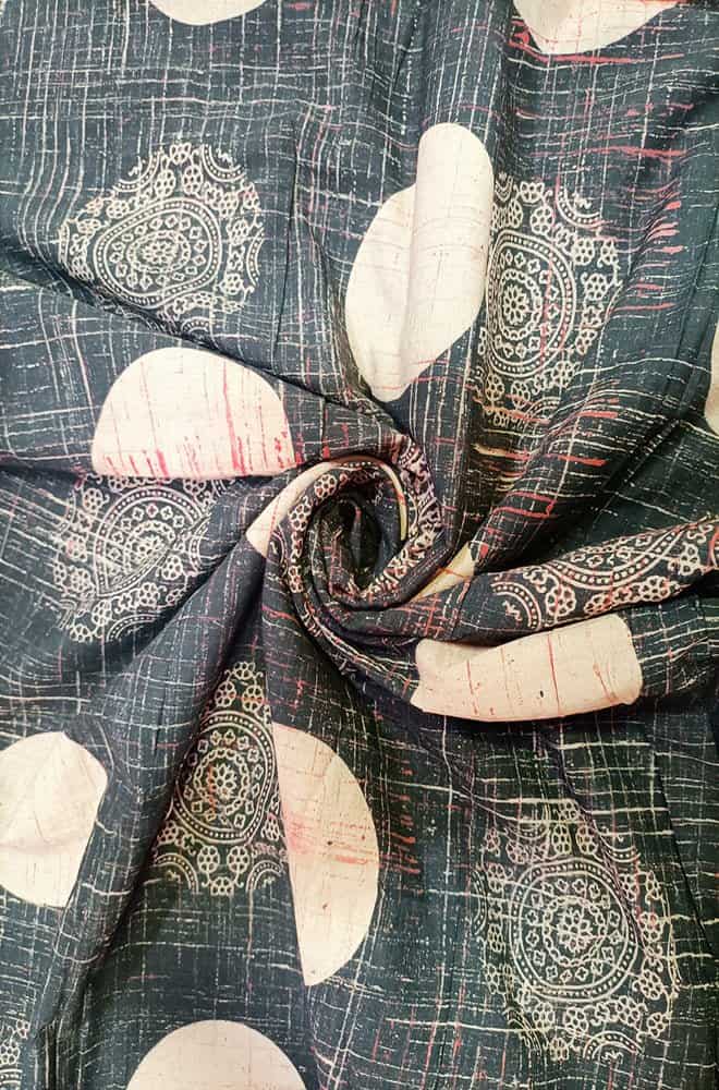 Black Block Printed Kalamkari Cotton Fabric (1 mtr) - Luxurion World