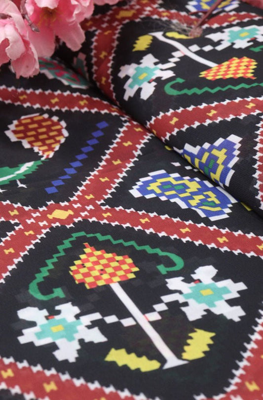 Stunning Black Georgette Patola Fabric - 5 Mtr Digital Print - Luxurion World