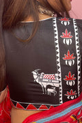 Black Hand Painted Pure Silk Pichwai U Neck Non Padded Stitched Blouse - Luxurion World