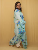 Blue Hand Painted Organza Silk Scalloped Border Dupatta - Luxurion World