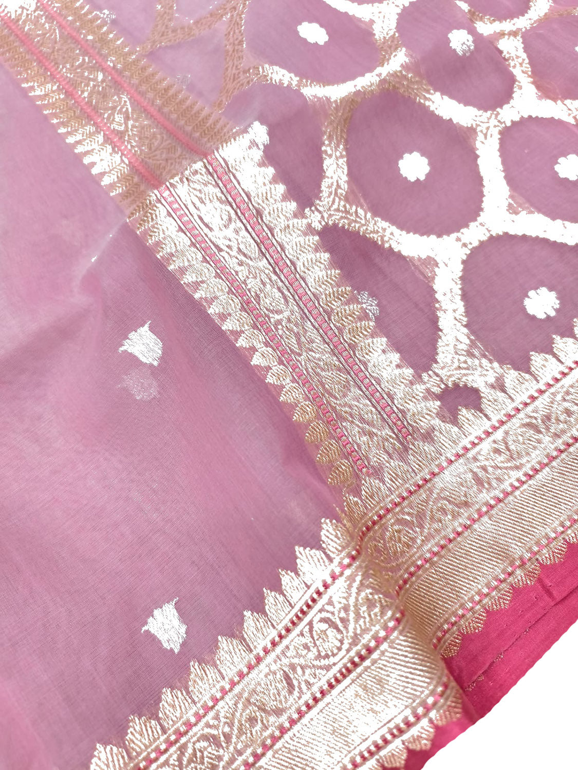 Pink Handloom Banarasi Pure Cotton Kadwa Booti Design Saree