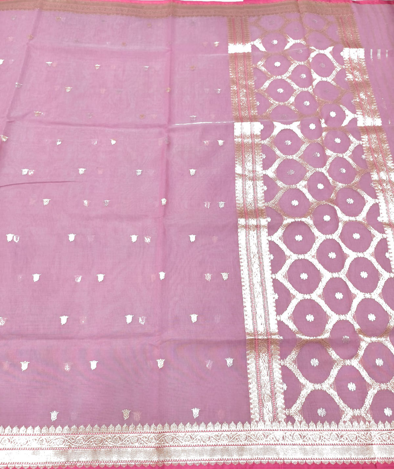 Pink Handloom Banarasi Pure Cotton Kadwa Booti Design Saree