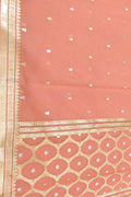 Peach Handloom Banarasi Pure Cotton Kadwa Booti Design Saree - Luxurion World