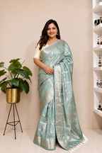 Elegant Grey Banarasi Bandhani Pure Chiniya Silk Saree