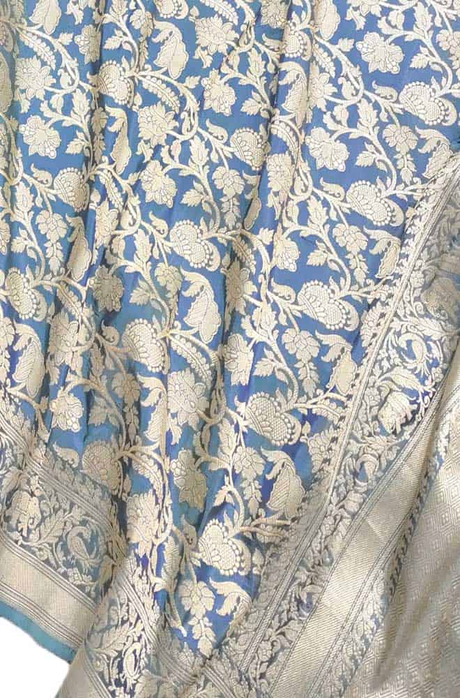 Grey Handloom Banarasi Pure Katan Silk Saree - Luxurion World