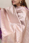 Stunning Purple Banarasi Silk Shikargah & Flower Design Dupatta - Luxurion World- Crafted Heirlooms