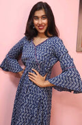 Indigo Cotton Angrakha Style Stitched Kurta - Luxurion World