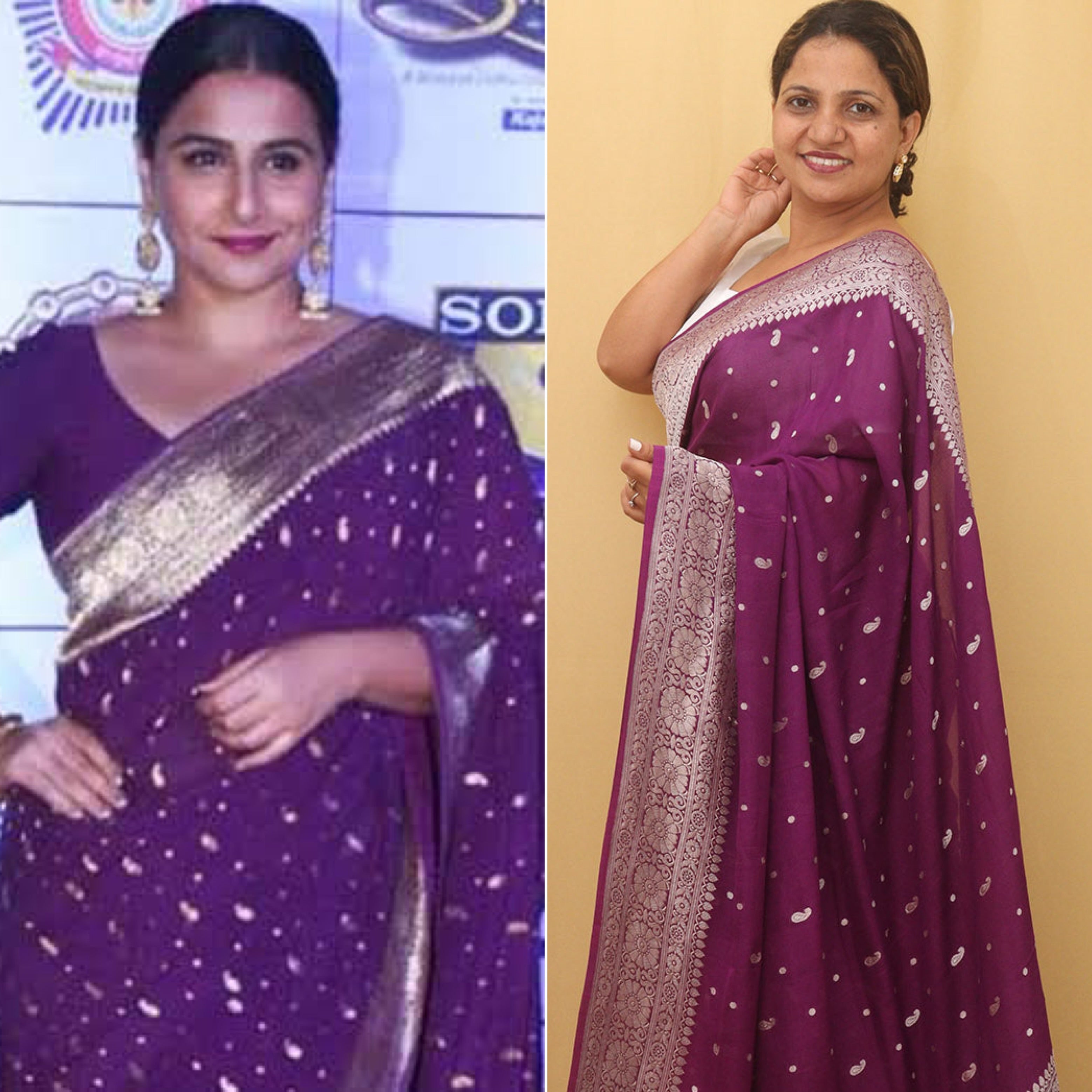 Purple Handloom Banarasi Pure Georgette Silver Zari Saree