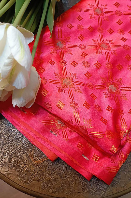Exquisite Pink Banarasi Silk Tanchui Fabric - 5 Meters