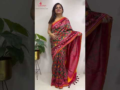 Multicolor Digital Printed Patola Design Silk Saree - Luxurion World