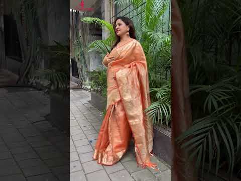 Elegant Orange Banarasi Crush Tissue Silk Saree - Luxurion World