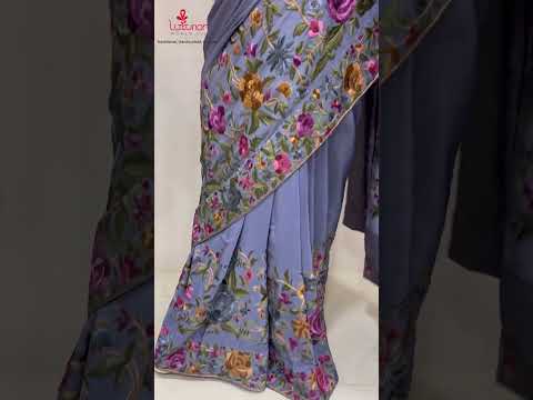 Exquisite Grey Hand Embroidered Parsi Gara Crepe Flower Design Saree - Luxurion World