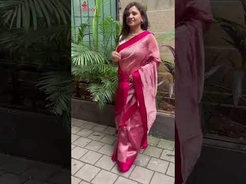 Red Handloom Banarasi Pure Tissue Kora Stripe Design Saree With Satin Border - Luxurion World