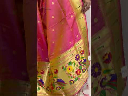 Beautiful Pink Paithani Silk Flower & Peacock Design Dupatta - Luxurion World