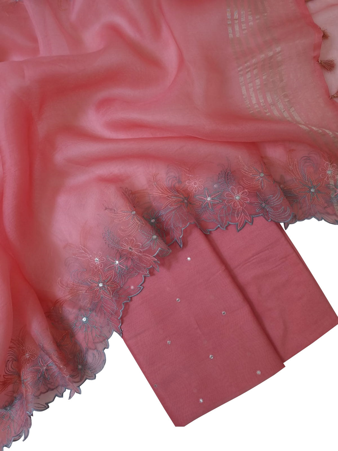 Elegant Banarasi Chanderi Silk Mirror Work Suit with Organza Dupatta - Luxurion World