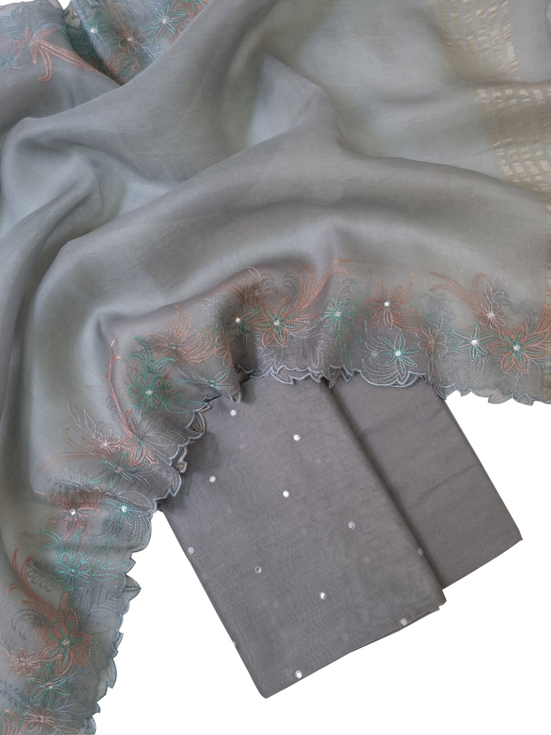 Elegant Banarasi Chanderi Silk Mirror Work Suit with Organza Dupatta - Luxurion World