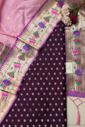 Purple Banarasi Silk Suit With Pink Paithani Silk Flower Design Dupatta - Luxurion World