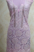 Pink Embroidered Chikankari Georgette Kurti - Luxurion World