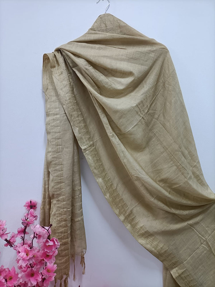 Pastel Handloom Bhagalpur Cotton Temple Design Dupatta - Luxurion World