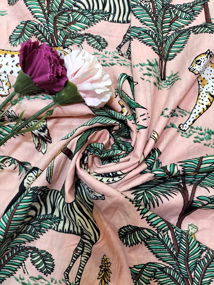 Pink Block Printed Cotton Fabric ( 1 Mtr ) - Luxurion World
