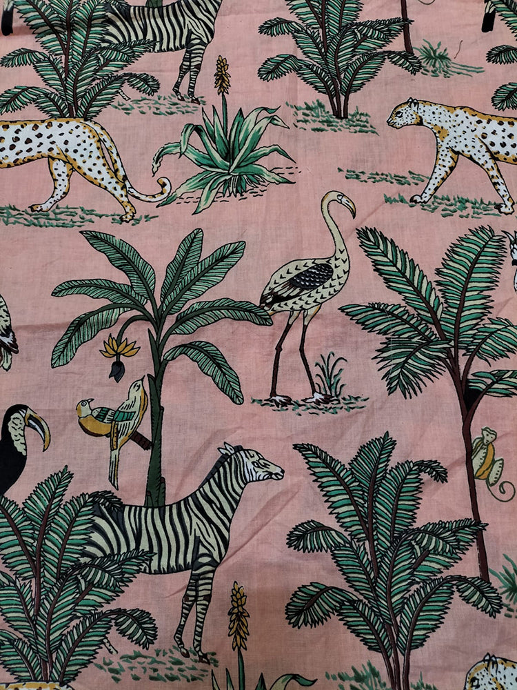 Pink Block Printed Cotton Fabric ( 1 Mtr ) - Luxurion World