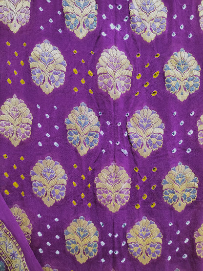 Purple Banarasi Bandhani Pure Georgette Meenakari Three Piece Unstitched Suit Set
