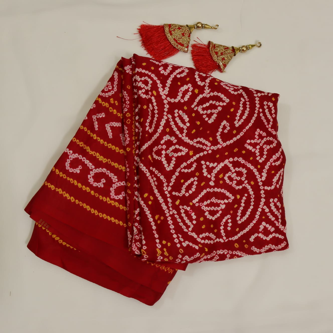 Red Bandhani Gajji Silk Dupatta - Luxurion World