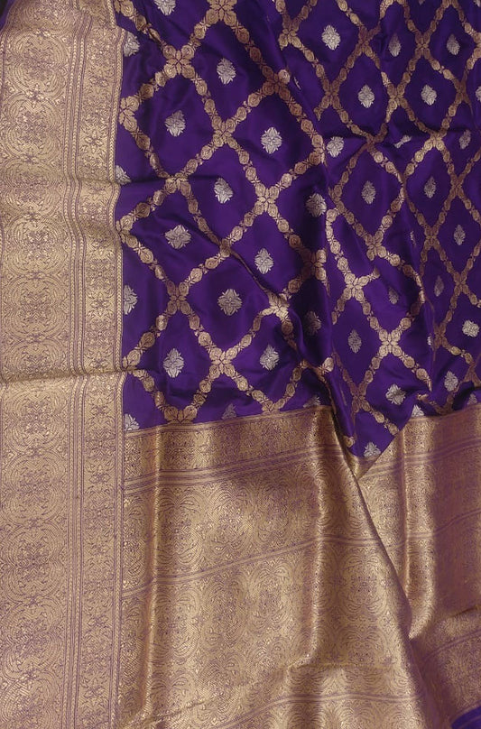 Purple Handloom Banarasi Pure Katan Silk Saree - Luxurion World