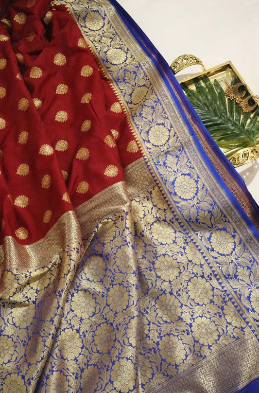 Red Handloom Banarasi Silk Saree - Luxurion World