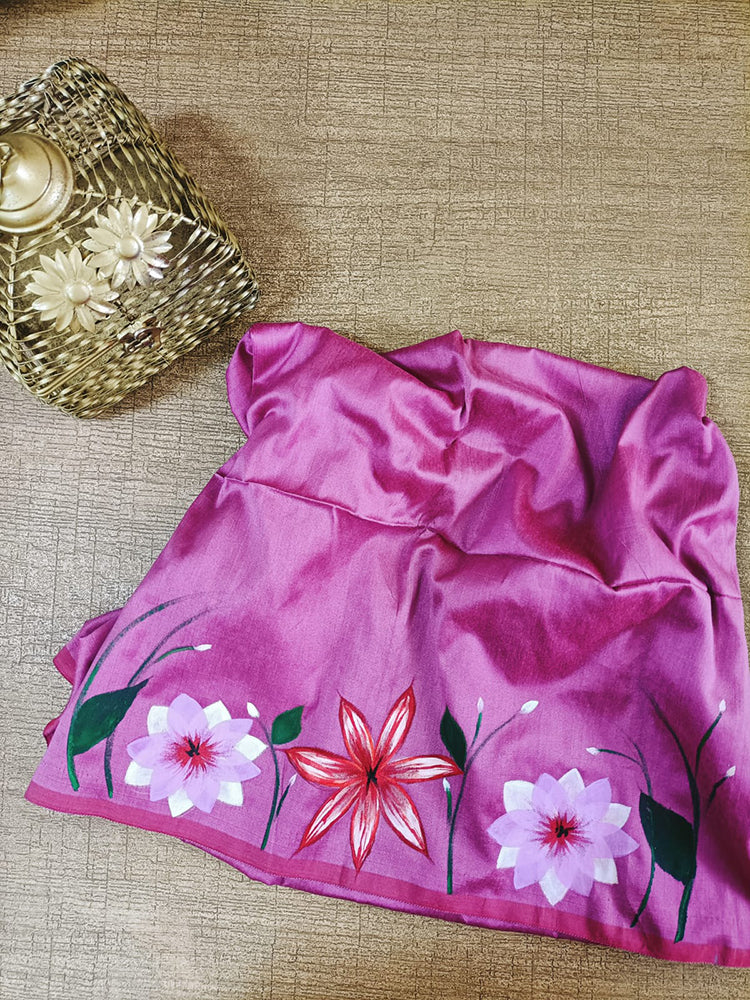 Pink Hand Painted Pure Silk Blouse Fabric (1 Mtr) - Luxurion World