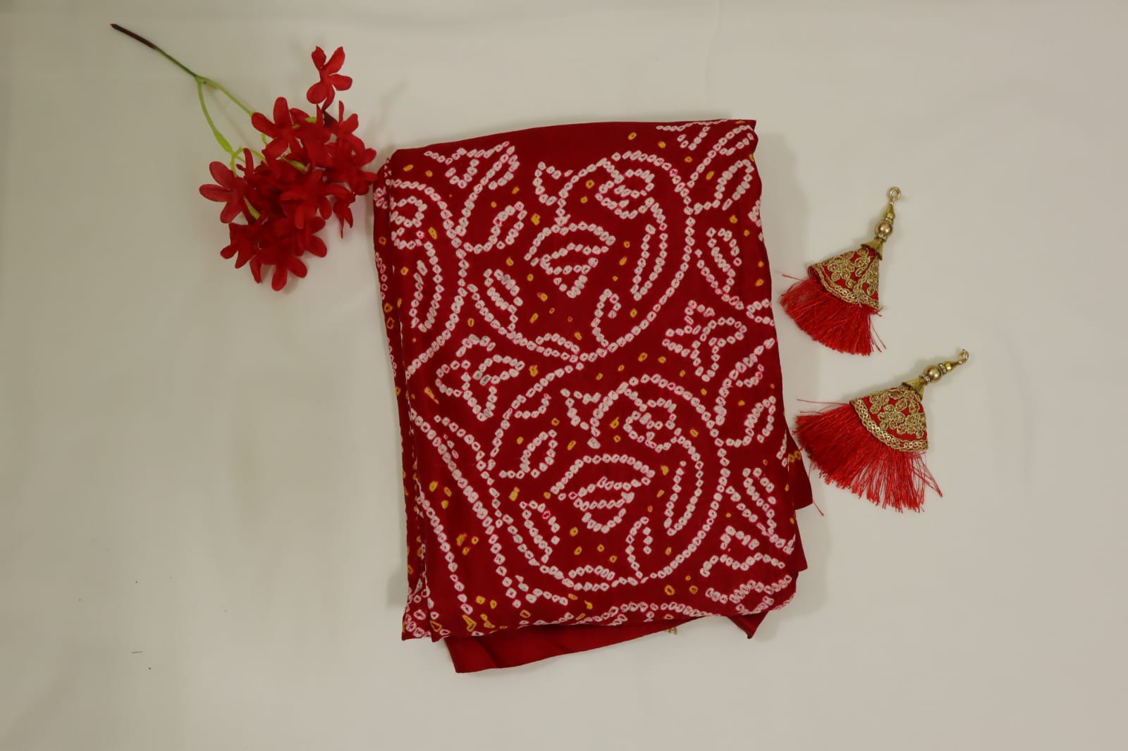 Red Bandhani Gajji Silk Dupatta - Luxurion World