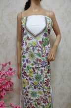 Off White Hand Embroidered Kantha Cotton Unstitched Kurti - Luxurion World