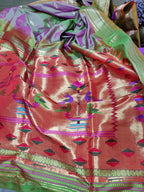 Green And Purple Shot Handloom Paithani Pure Silk Peacock Design Pallu Saree - Luxurion World