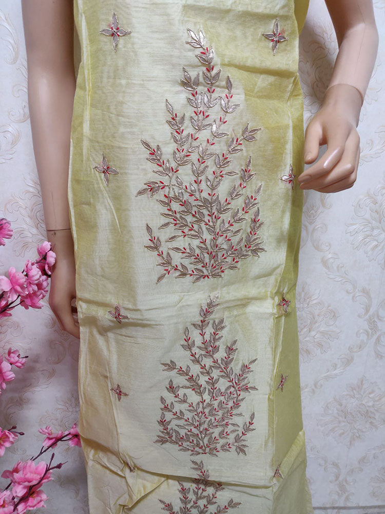 Yellow Gota Patti Chanderi Silk Unstitched Kurti - Luxurion World