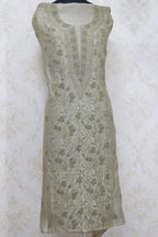 Pastel Embroidered Chikankari Chanderi Silk Two Piece Unstitched Suit Set - Luxurion World