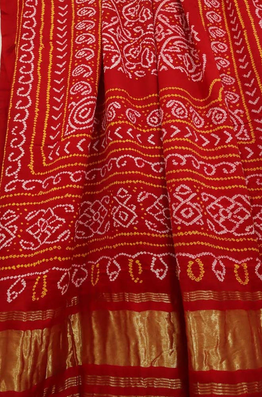 Red Bandhani Gajji Silk Dupatta - Luxurion World
