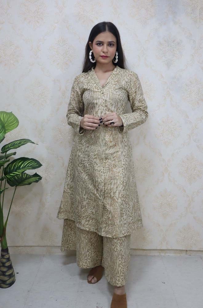 Pastel Notch Collor Kurti With A - Line Palazzo - Luxurion World