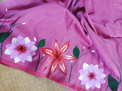 Pink Hand Painted Pure Silk Blouse Fabric (1 Mtr) - Luxurion World