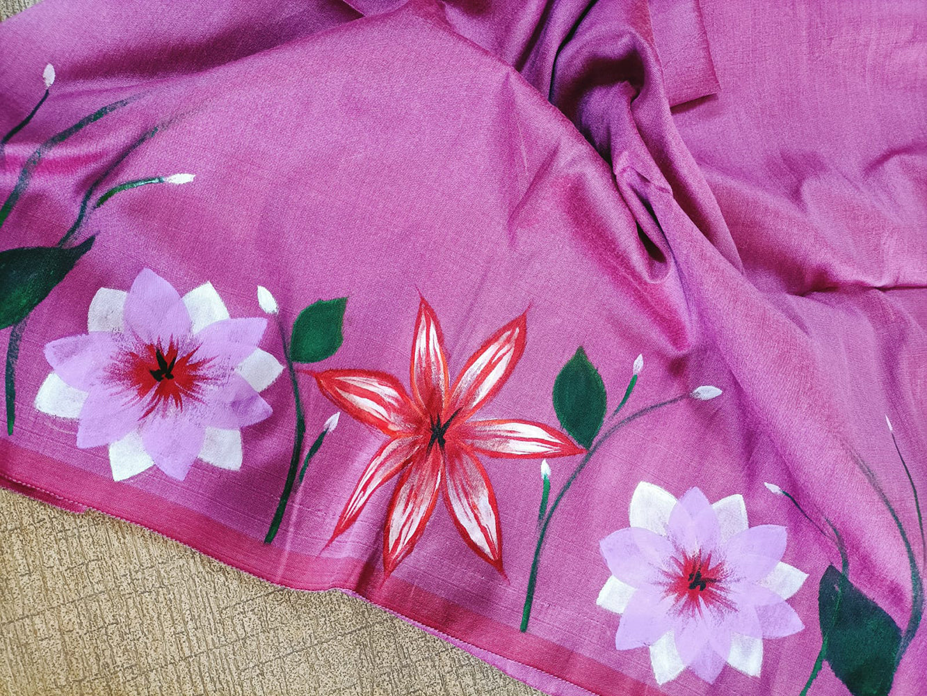 Pink Hand Painted Pure Silk Blouse Fabric (1 Mtr) - Luxurion World