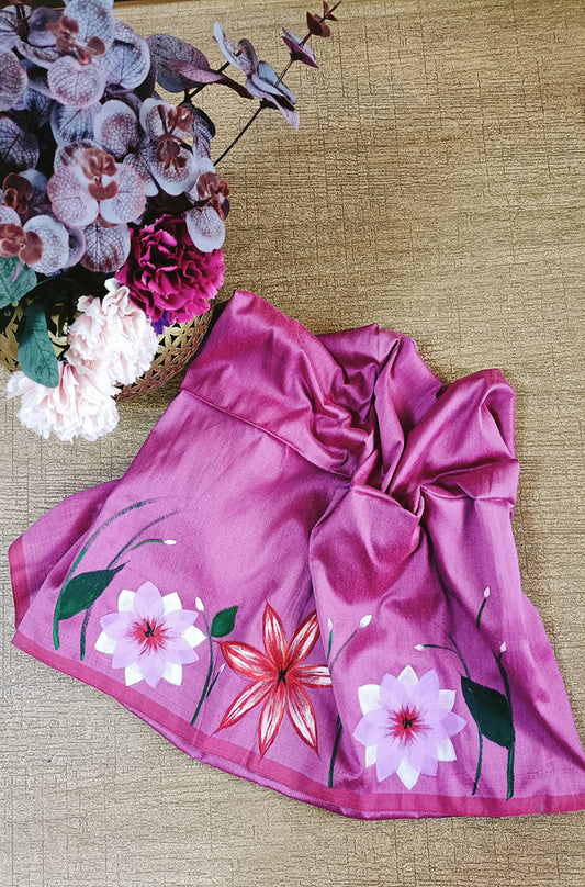 Pink Hand Painted Pure Silk Blouse Fabric (1 Mtr) - Luxurion World