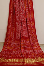Red Bandhani Gajji Silk Dupatta - Luxurion World