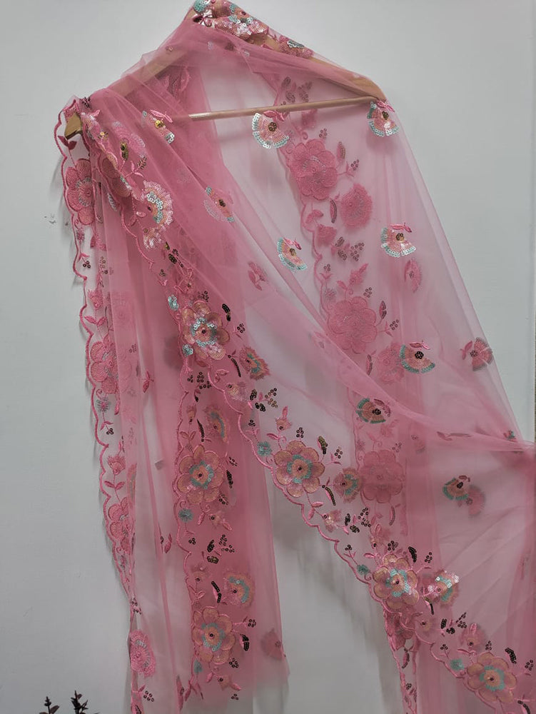 Pink Trendy Net Sequence Work Dupatta - Luxurion World