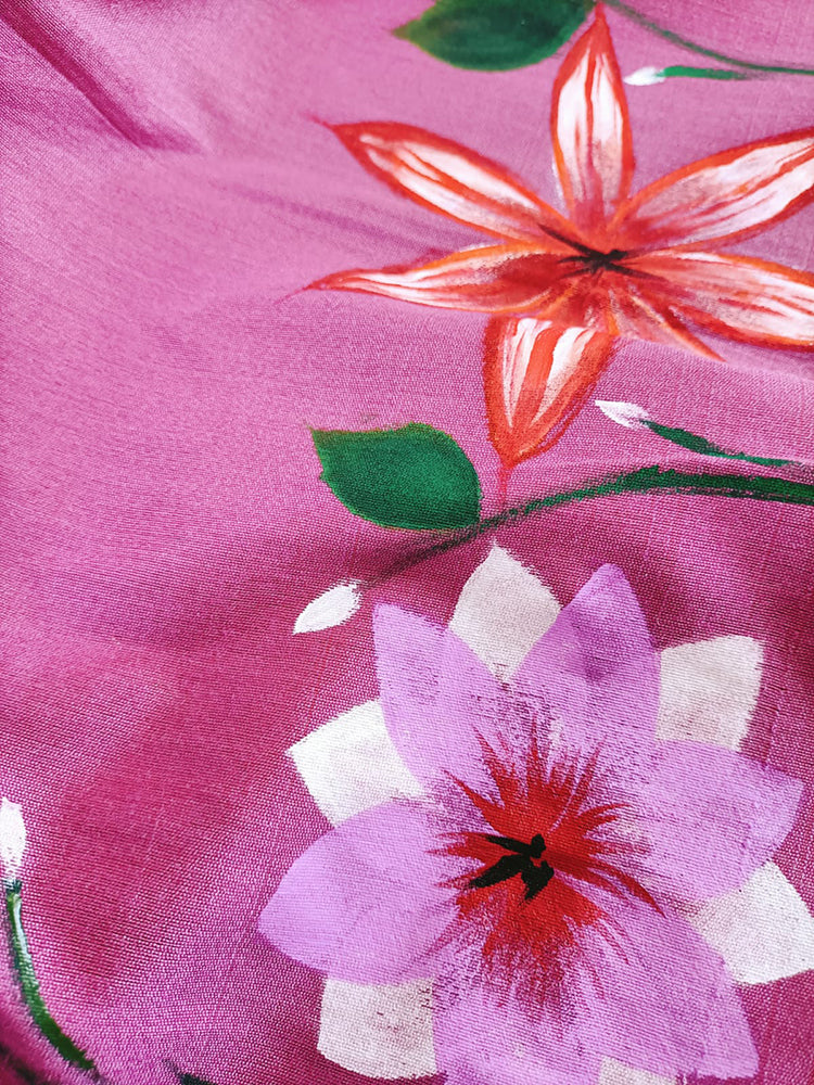 Pink Hand Painted Pure Silk Blouse Fabric (1 Mtr) - Luxurion World