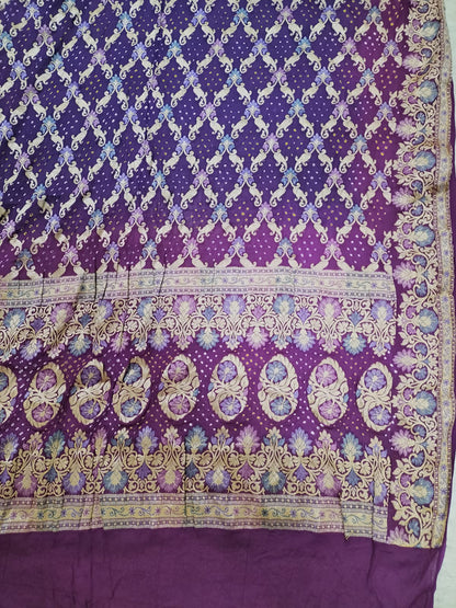 Purple Banarasi Bandhani Pure Georgette Meenakari Three Piece Unstitched Suit Set