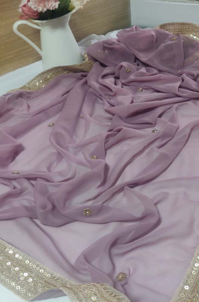 Purple Trendy Georgette Heavy Lace Dupatta - Luxurion World