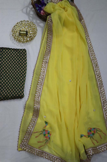 Yellow Trendy Georgette Heavy Lace Saree With Banarasi Silk Blouse - Luxurion World