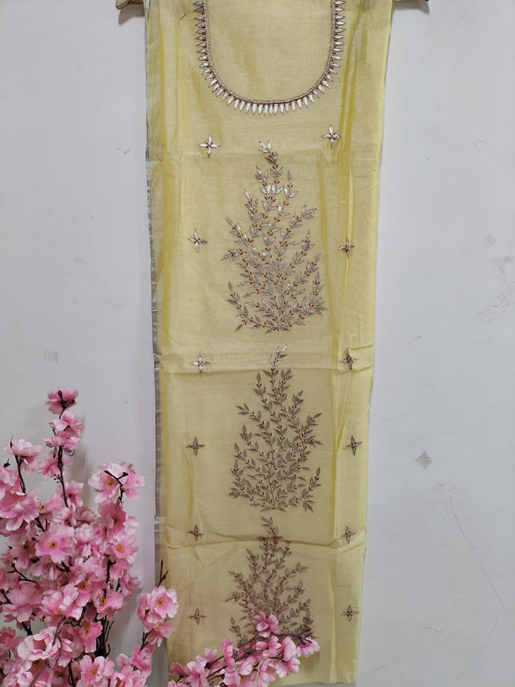 Yellow Color Gota Work Kurti with Pant and Dupatta with Floral Design   Minu Fashions