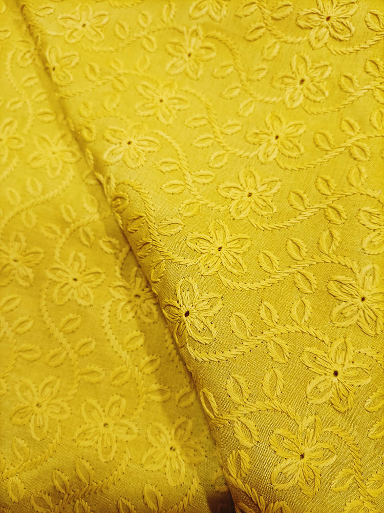 Yellow Embroiderded Chikankari Cotton Stitched Pant