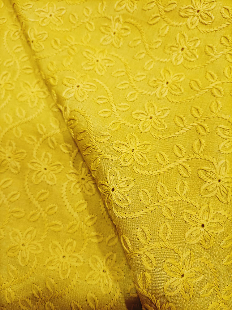 Yellow Embroiderded Chikankari Cotton Stitched Pant - Luxurion World