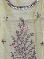 Yellow Gota Patti Chanderi Silk Unstitched Kurti - Luxurion World
